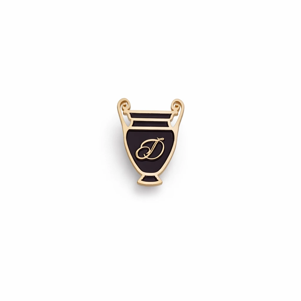 Gold Black Enamel Crest Brooch