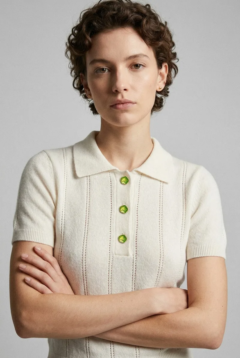 Green Decorative Shank Buttons styled on garment