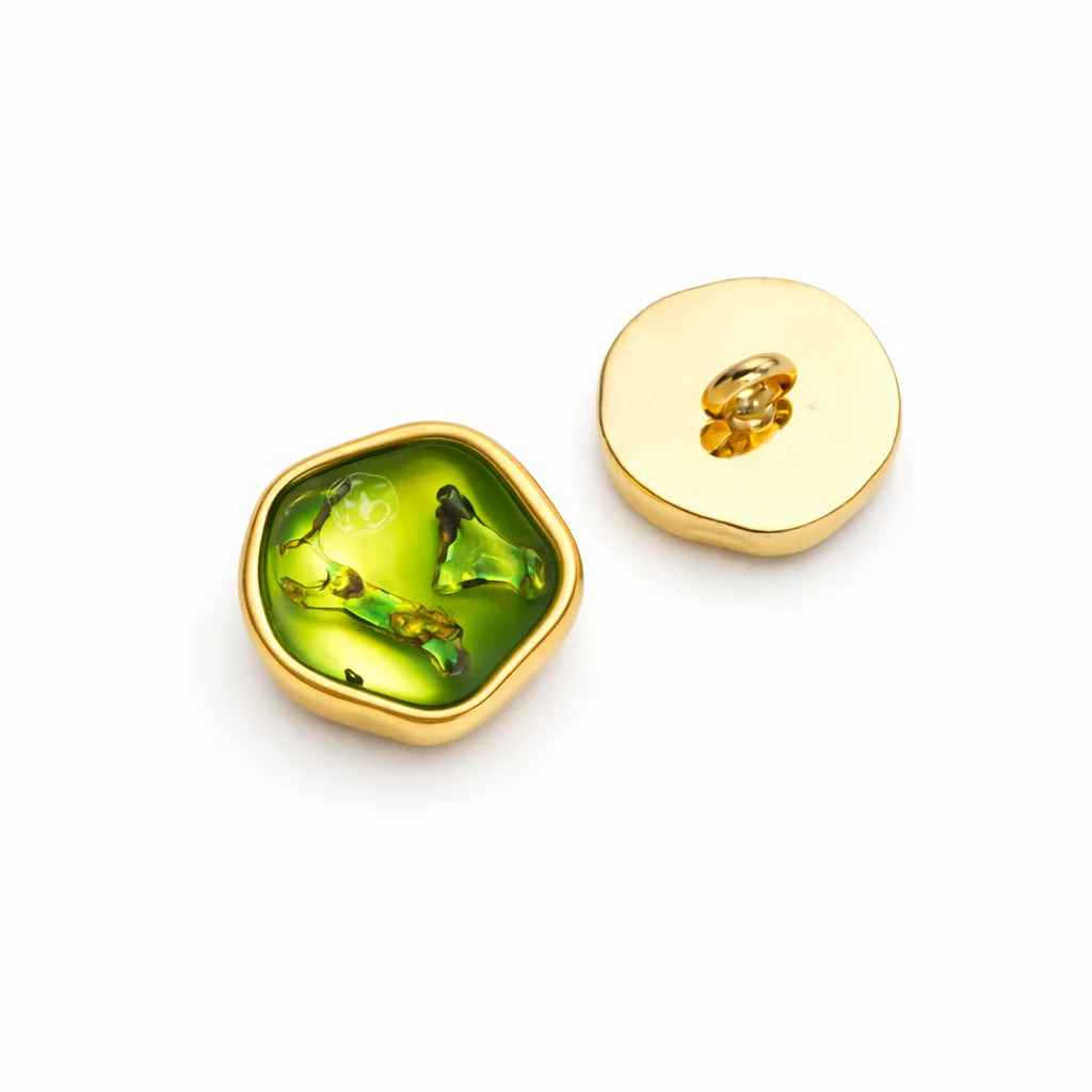 Green Resin Gold Frame Shank Button