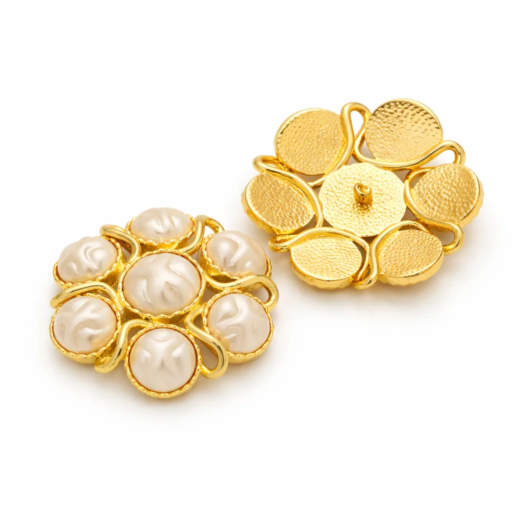 Pearl Cluster Flower Gold Shank Button