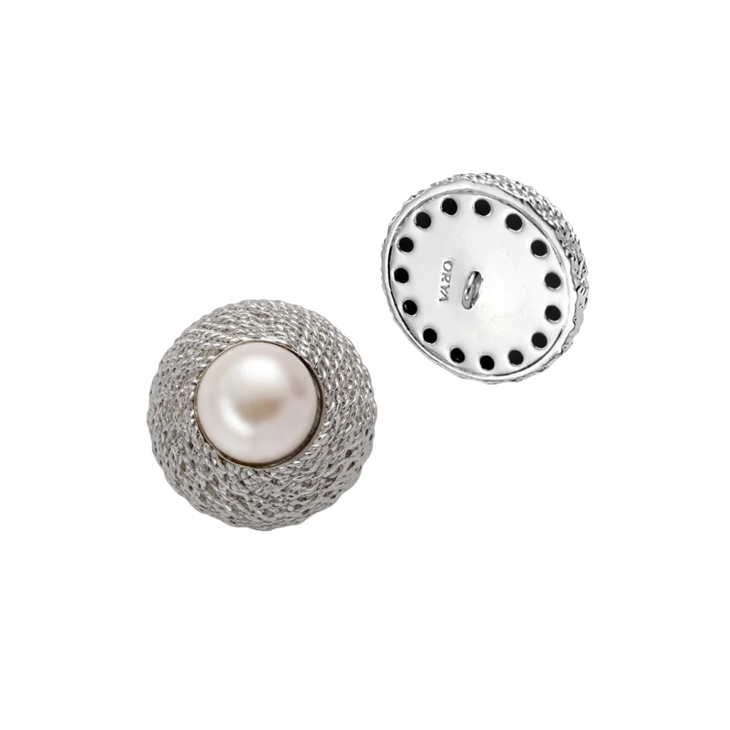 Silver Textured Shank Button with Pearl