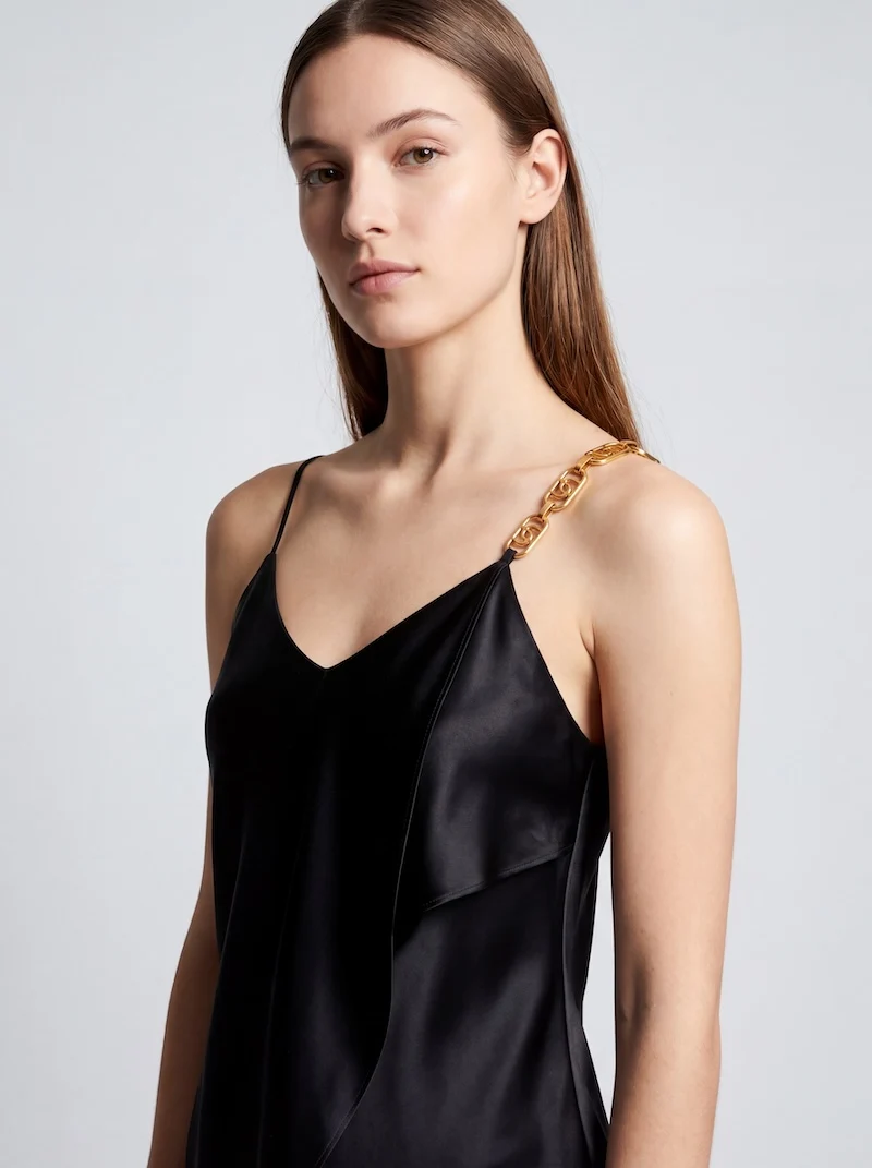 Decorative chain strap on dress