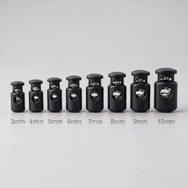 Cord lock size comparison across channel diameters