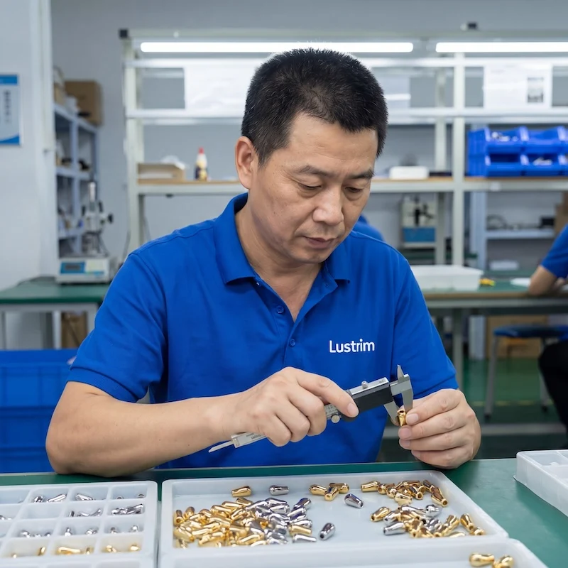 Worker Inspecting Metal Cord Ends
