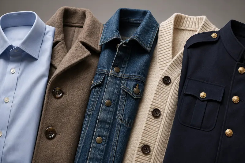 apparel buttons applied on shirts, coats, denim, knitwear, and uniforms