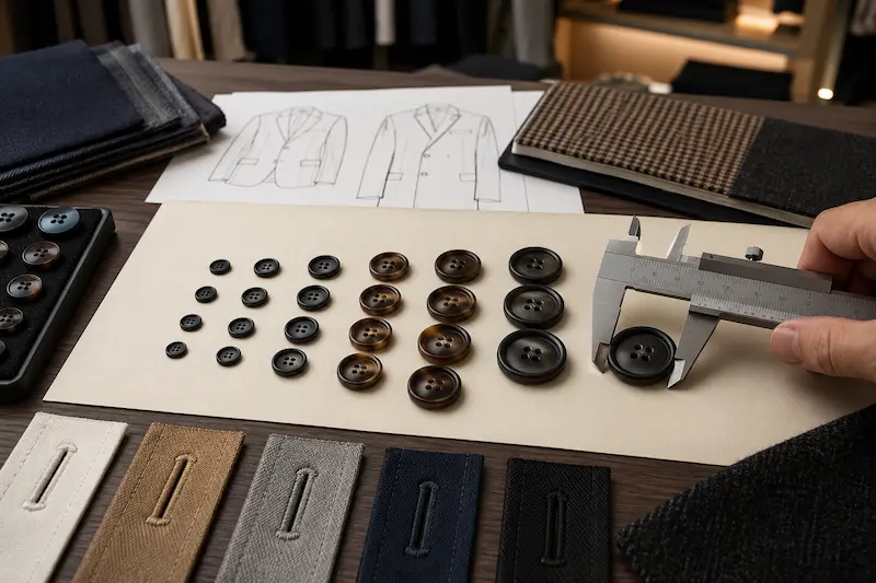 button size inspection with caliper for tailored garment development