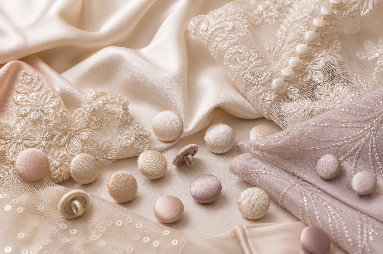fabric covered shank buttons for eveningwear and garment application