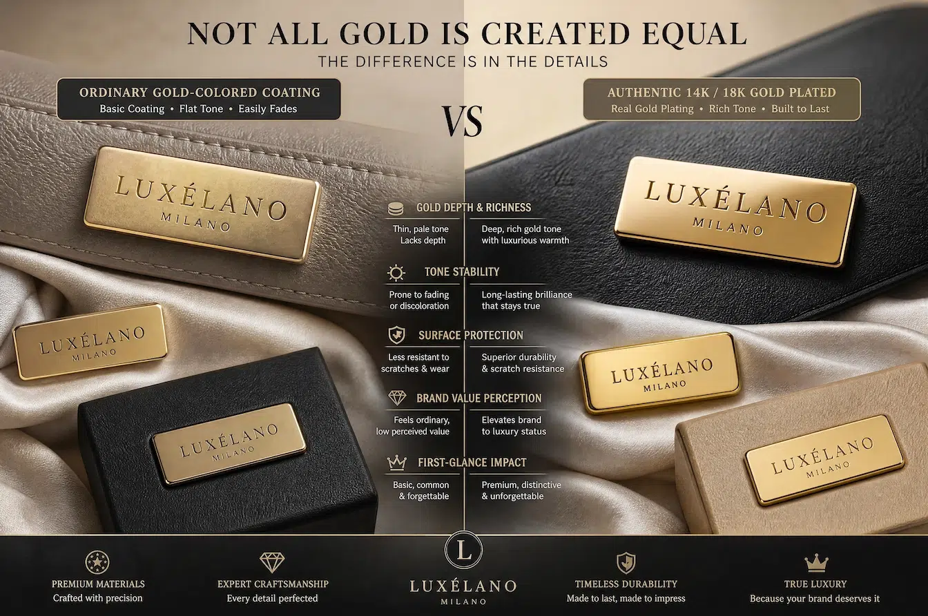 comparison of ordinary gold coating and authentic gold plated metal labels