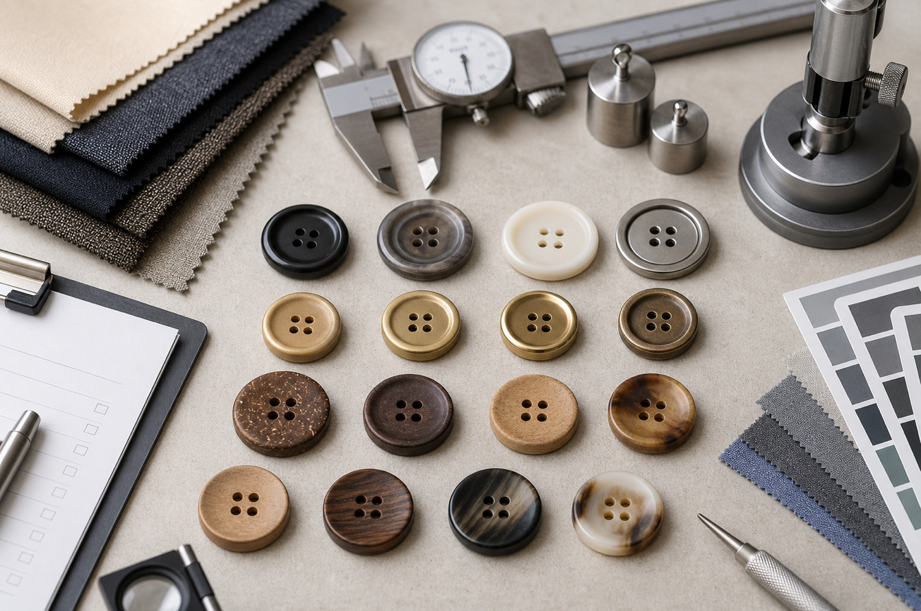 high performance button materials with fabric swatches and quality testing tools