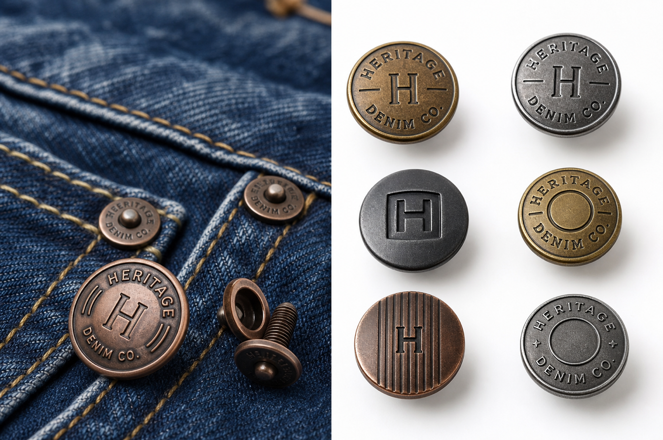 custom embossed debossed and engraved logo rivets for premium denim branding