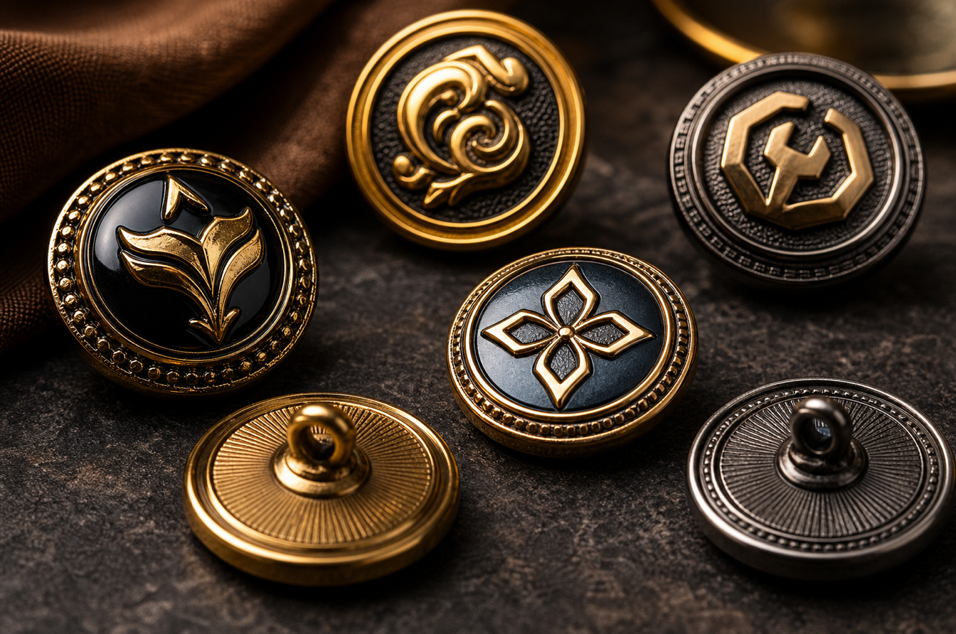 metal shank buttons with enamel antique plating and PVD finishes