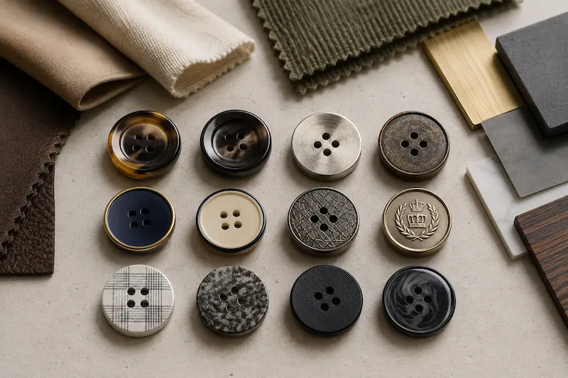 premium fashion buttons in mixed resin, metal, and patterned finishes