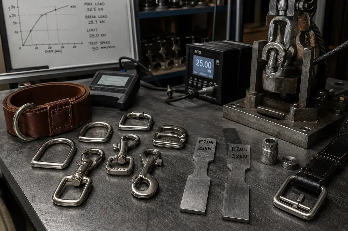Leather hardware testing bench for brass and stainless steel strength