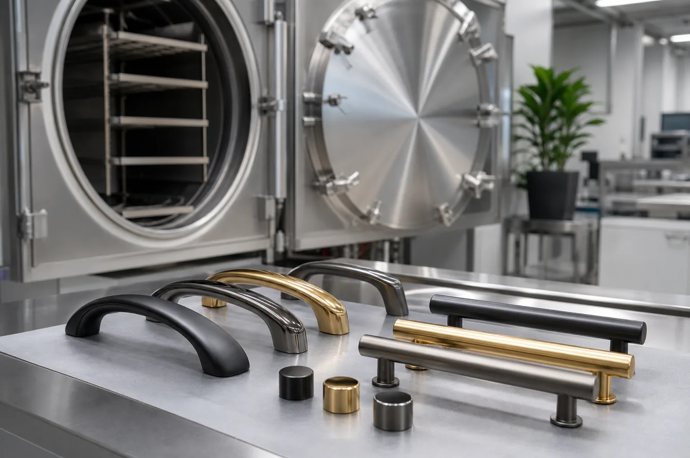 Clean PVD manufacturing line with coated hardware and sustainable process cues