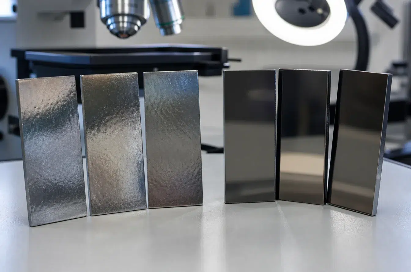 Wet deposition coupons compared with dense PVD coated samples under lab inspection