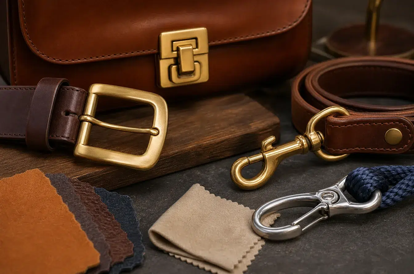 Brass leather accessories and stainless steel coastal hardware