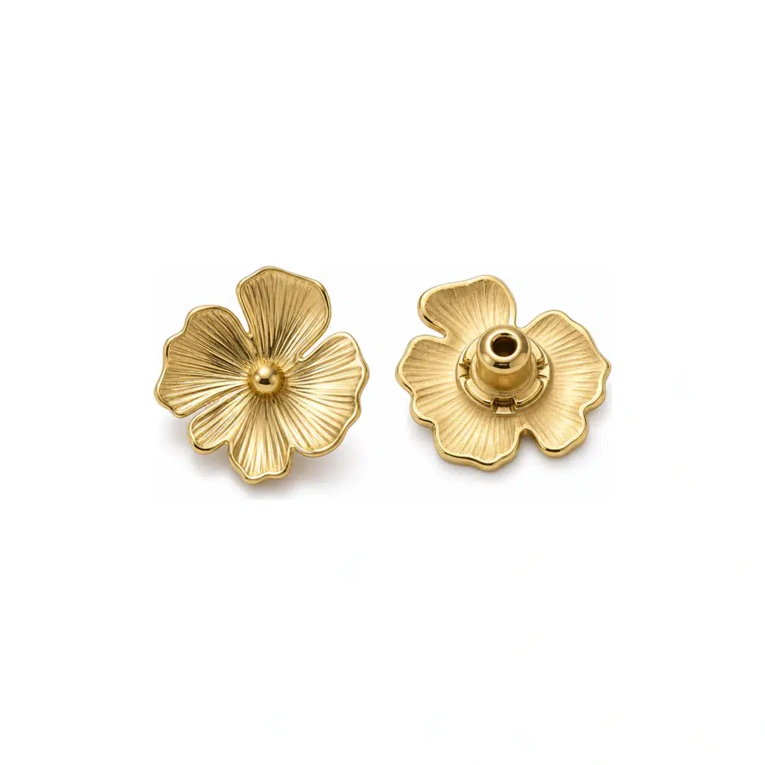 Polished gold poppy jeans button shown from the front and back