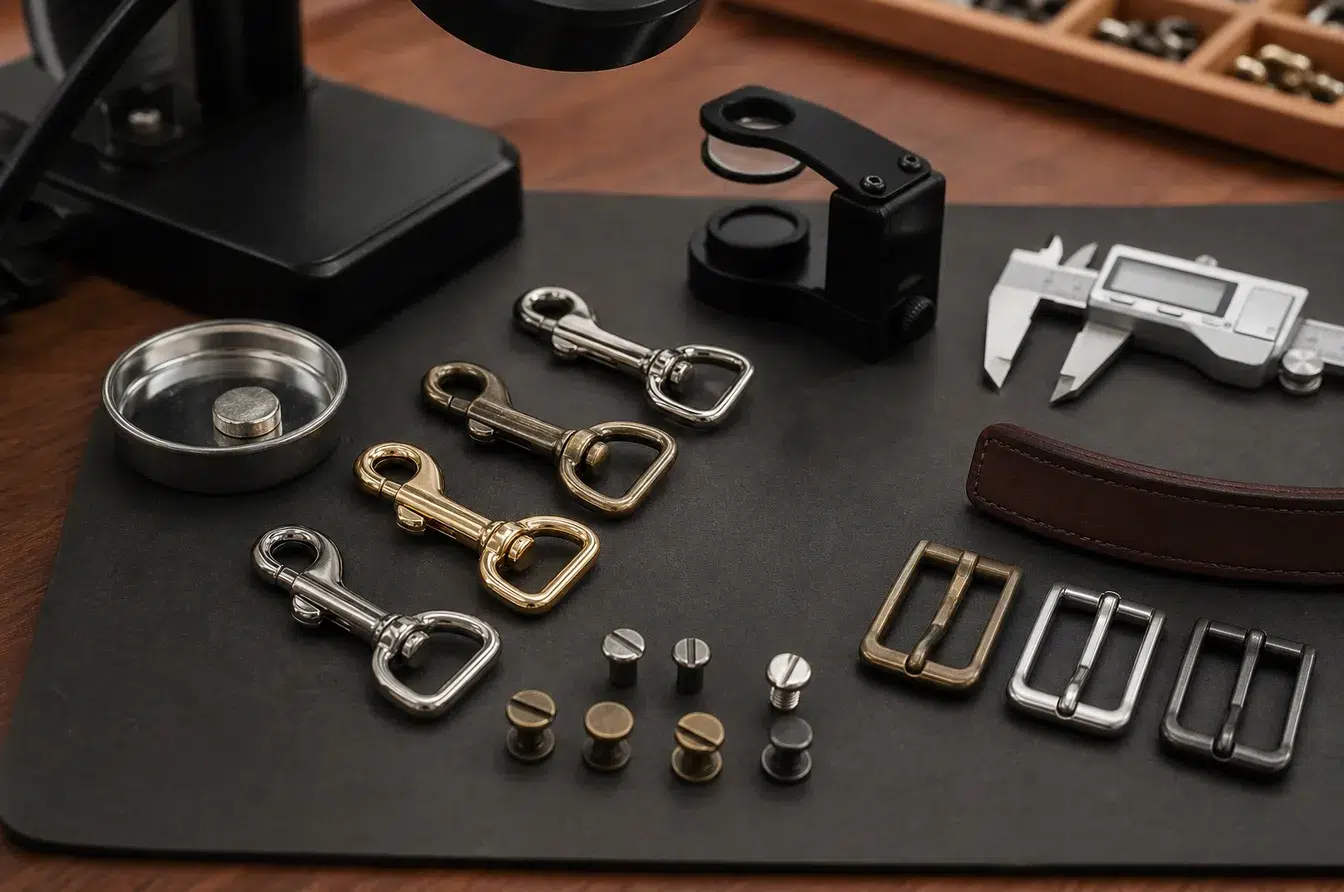 Quality inspection tools for brass plated leather hardware