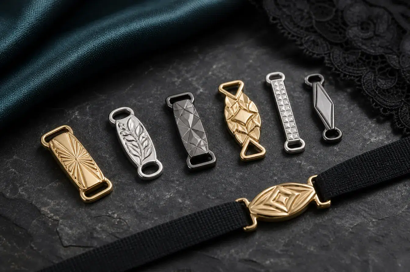 Detailed plated lingerie connectors demonstrate intricate shapes and premium surface finishes