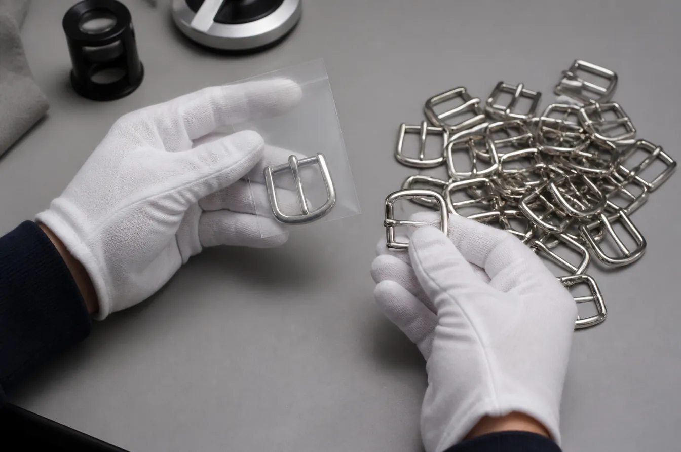 Approved silver buckle master compared with matching bulk production samples