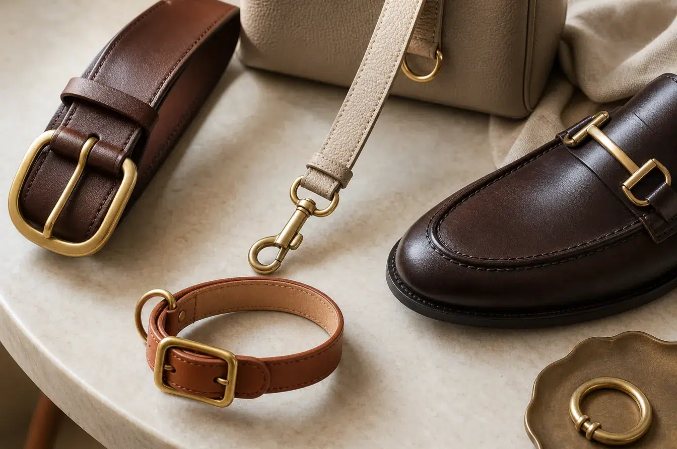 Buckles rings hooks and clasps demonstrate custom hardware choices across fashion product applications