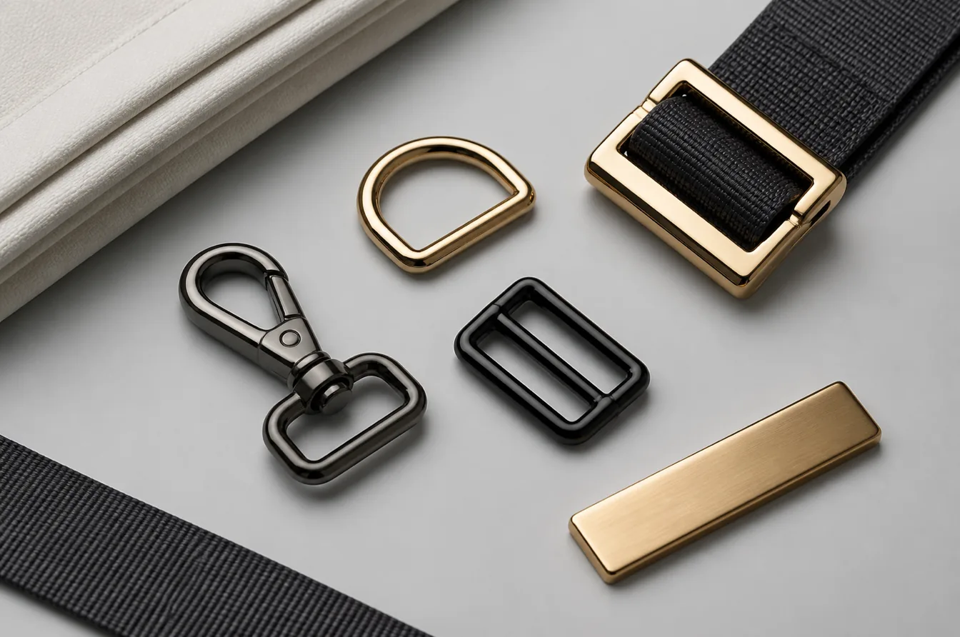 Gold and gunmetal fashion hardware showing finish and design flexibility