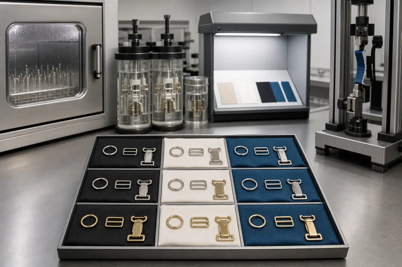 Laboratory validates swimwear hardware corrosion color and mechanical performance before production