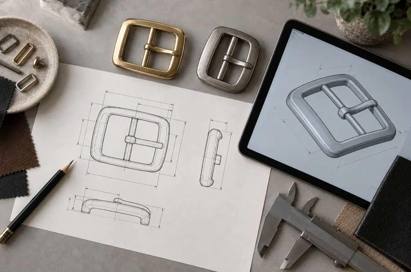 Custom fashion hardware developed through linked 2D drawings and 3D CAD models