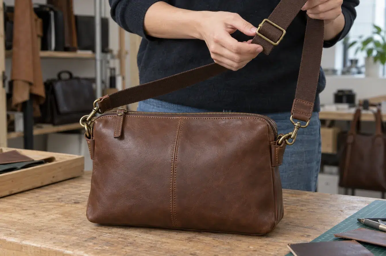 Developer checks everyday crossbody bag strap buckles hooks and zipper contact points