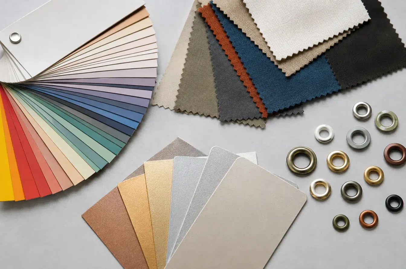 Color guides textile swatches metallic cards and coated eyelets for Pantone system selection