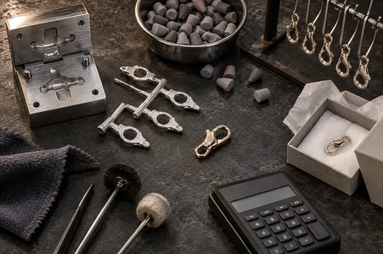 Production planner reviews tooling setup and batch costs for custom buckles