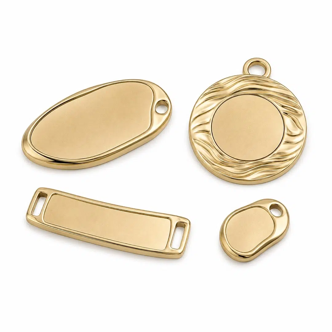 Custom logo charms and metal tags for swimwear